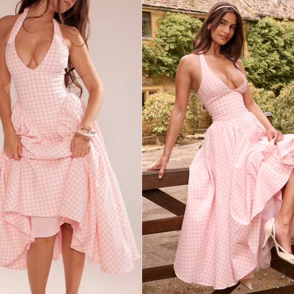 House of CB | Dresses | House Of Cb Marilyn Strawberry Shortcake Gingham Halter  Midi Sundress Nwot L | Poshmark